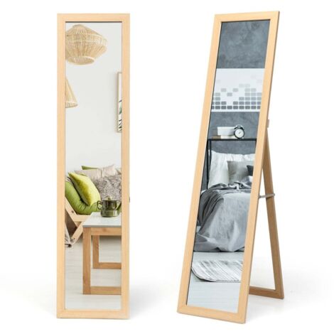 HOMASIS Specchio Da Terra E Da Parete 2 In 1 - 37x155 Cm - Cornice In Legno 4 Cm - Vetro Infrangibile - Colore Naturale - 4