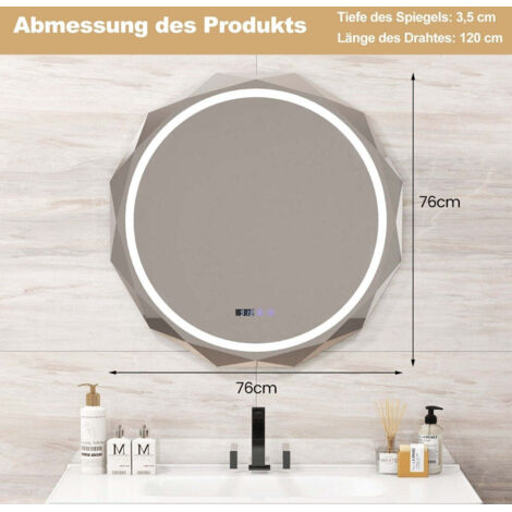 Specchio Da Bagno Con Luce LED Essbhach 70x50 Cm – Antiappannamento, 3 Tonalità Regolabili, Interruttore Touch, Vetro Temperato - 2