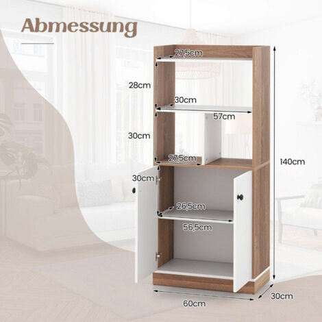 Mobiletto Portaoggetti URBNLIVING In Legno E Acciaio, 60 Cm – 2 Ripiani Chiusi + 3 Aperti, Design Contemporaneo