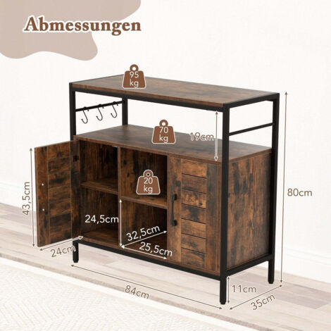 FANTASK Credenza con 2 ante in rattan, credenza in legno di rovere, armadio a buffet, comò industriale per cucina, armadio da cucina con piano di lavoro e ripiani regolabili, sala da pranzo