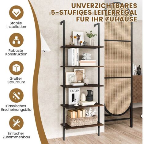 MFXI Scaffale a Scala Legno 4 Piani,Stile Industriale Libreria,Scaffale Componibile,Facile da Montare,per Soggiorno,Ufficio,Camera da Letto Mensola Portaoggetti MFXI Scaffale a Scala Legno 4 Piani,Stile Industriale Libreria,Scaffale Componibile,Facile da Montare,per Soggiorno,Ufficio,Camera da Letto Mensola Portaoggetti