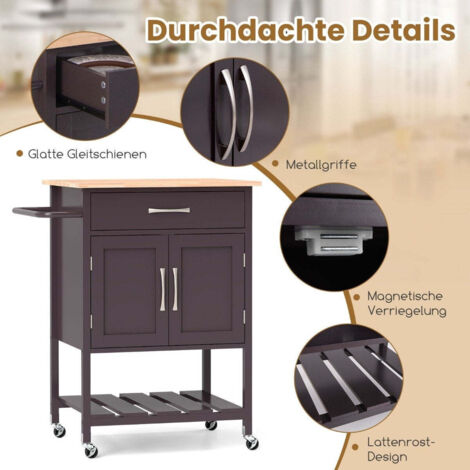 Carrello Da Cucina MOHER Con Piano Inox – 3 Cestini, Portabottiglie, 93x48x34 Cm, 5 Colori