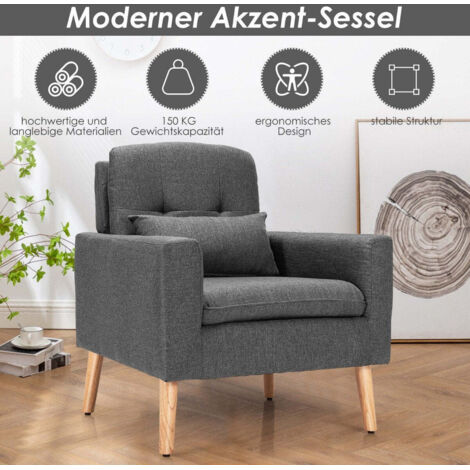 Acanva Sedia Poltrona Moderna Con Ottomano - Bianco, Tessuto Simil Legno, Gambe In Metallo, Struttura In Legno Massello - 3