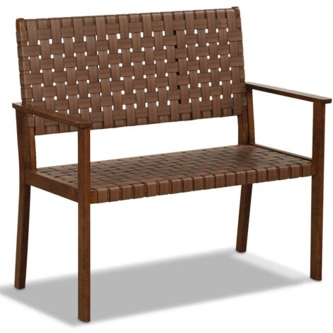 Panca Da Giardino In Legno Resistente Alle Intemperie Con Schienale E Braccioli E Panca Da Parco In Ecopelle Intrecciata A Mano 88304038