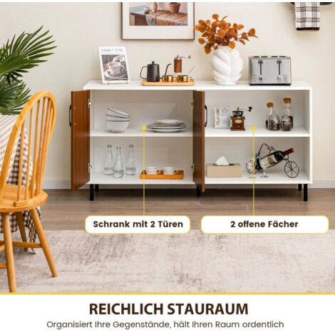 Cassettiera / credenza / mobiletto da ingresso con 2 scomparti aperti e 4 ante, nero, dimensioni