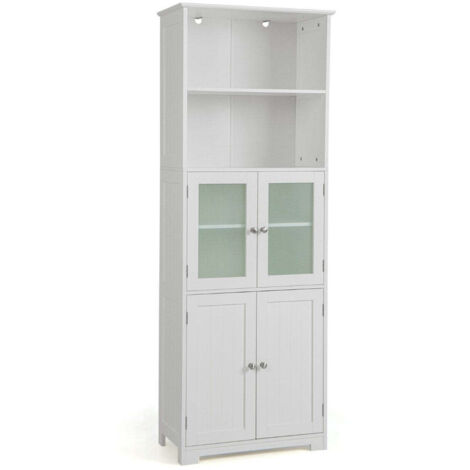 LOKO Mobile da bagno alto a pavimento, multifunzionale con due ante squisite, sottile torre in lino per bagno, soggiorno o cucina, 36,8 x 36,8 x 160 cm ( bianco