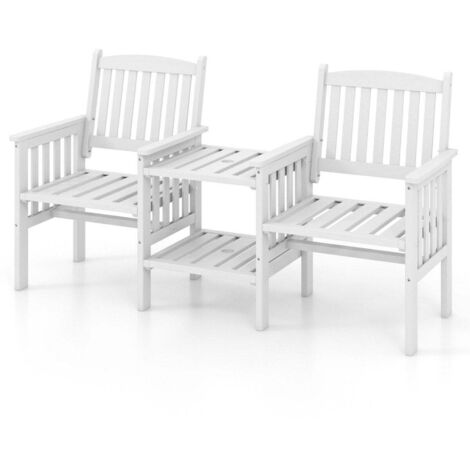 GIANTEX Panchina Da Giardino 3 Posti In Legno Con Tavolo Centrale Pieghevole – Schienale E Braccioli, Portata 320 Kg - 4