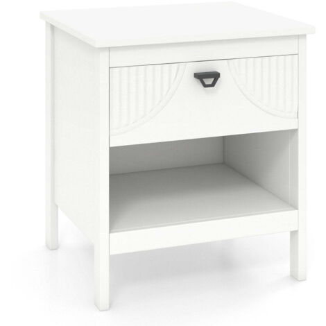 Comodino [en.casa] Con Cassetto Frontale Ondulato E Ripiano Aperto, Bianco Crema, 50x40x40 Cm, Elegante E Pratico Per Camera Da Letto, Soggiorno O Ingresso