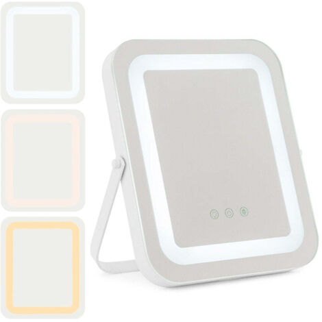 Specchio per trucco rotondo a LED con illuminazione,3 luci colorate,regolazione continua,ruotabile a 360°,3 interruttori tattili,specchietto da toeletta da camera da letto con luce (nero 50 cm