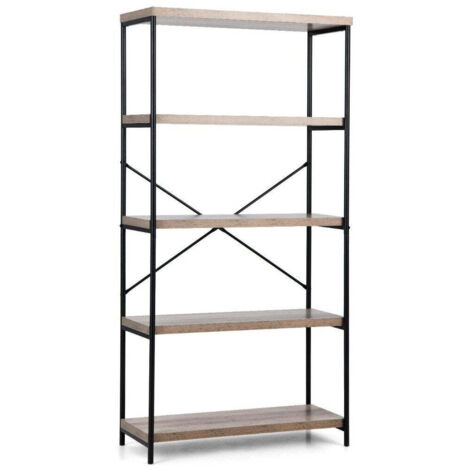 Scaffale 42 x 90h con ripiani effetto rovere e struttura in metallo nero - Caio Scaffale 42 x 90h con ripiani effetto rovere e struttura in metallo nero - Caio