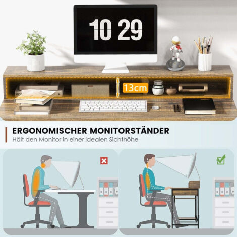 Supporto Per Doppio Monitor Con Cassetto E Gambe In Metallo - Alzata Regolabile Per Scrivania, Organizer Da Ufficio