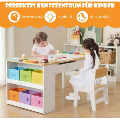 WOLTU Set di Tavolo e 2 Sedie per Bambini Gioco Tavolino Set Mobili in Legno