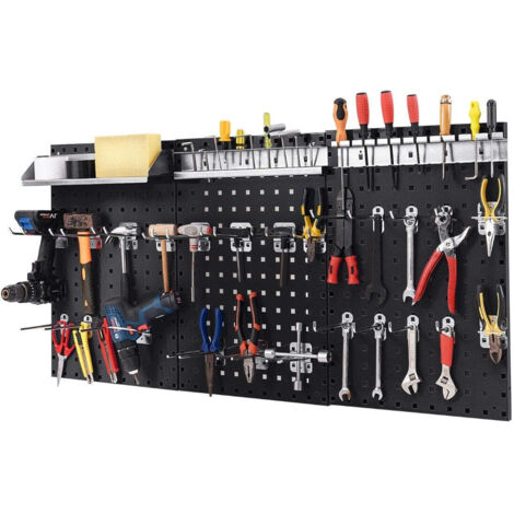 Kit Pannello Forato VUSIGN – 4 Pannelli E 17 Accessori, Per Parete, 55,9x55,9 Cm, Nero