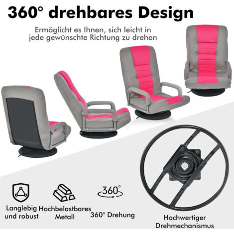 DREAMADE Sedia Da Terra Girevole 360° Con Schienale Regolabile In 5 Posizioni – Poltrona Relax Ergonomica In Tessuto E Spugna, Base Rotonda, Carico Max 120 Kg, Colore Nero