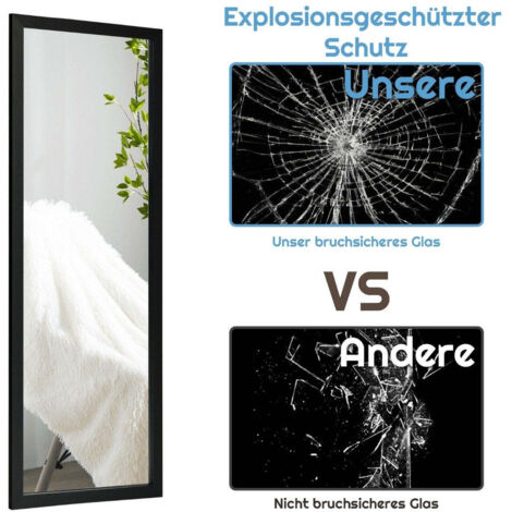 Specchio Da Parete Grande 120x37 Cm - Full Length, 2 Modi Di Installazione (Parete O Porta), Pellicola Antisicurezza, Argento