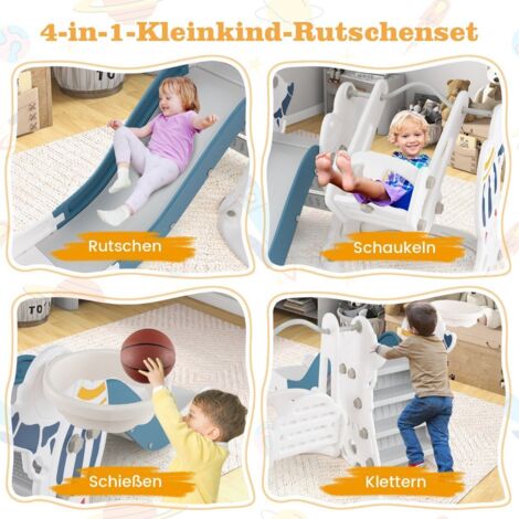 Gioco per bambini 4 in 1 con scivolo, altalena, arrampicata e canestro