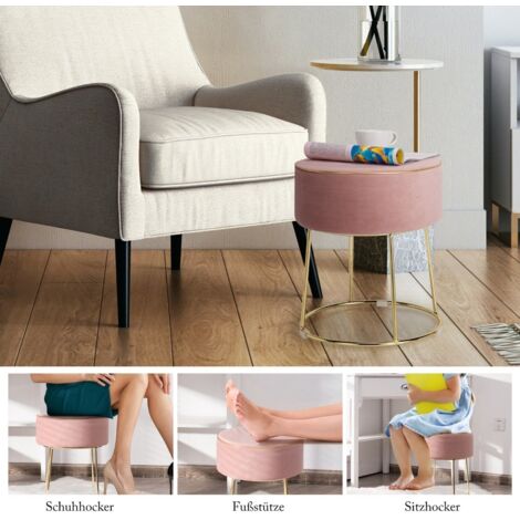 Mobili Rebecca Pouf Poggiapiedi Piatto Rotondo Tessuto Beige Vintage 25x45x45 83452512
