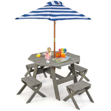 Relaxdays Tavolo Bambini con Ombrellone, Set con 2 Sedie, da Campeggio e Giardino, Tavolino