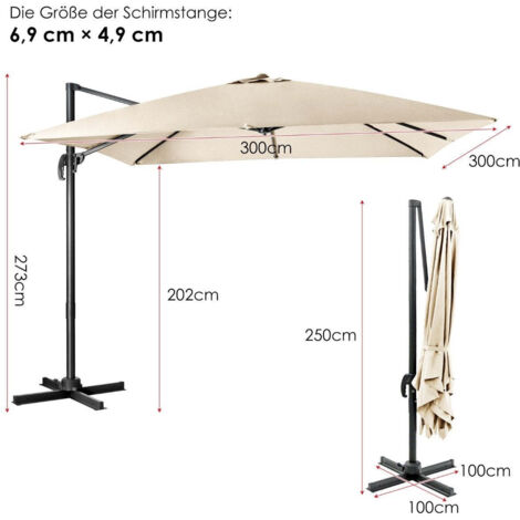 Ombrellone Da Giardino Tempera 2,7 M, Inclinabile E Con Manovella, Colore Beige Righe Tortora, Resistente Ai Raggi UV