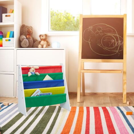 Libreria Per Bambini In Legno Rosa Con 2 Scatole Portaoggetti In Nylon, 3 Ripiani, Dimensioni 45,7x33,4x83,1 Cm, Per Cameretta E Giochi