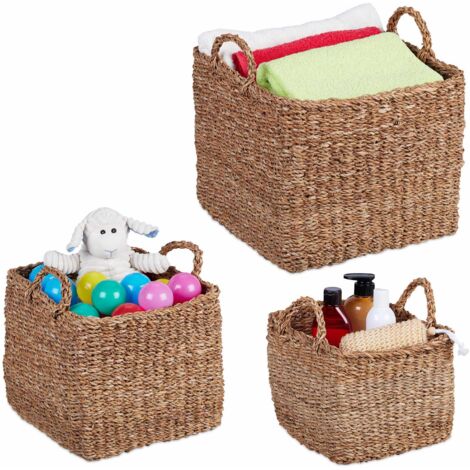 Relaxdays Cestino Portaoggetti, Set da 3, in Seagrass, Aspetto Vimini