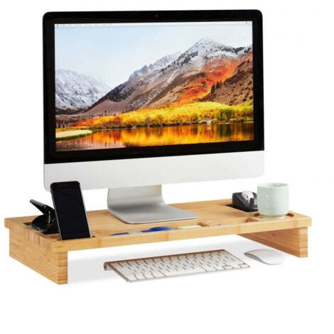 ROCDEER Supporto doppio per monitor, in bambù, per computer, monitor, laptop, schermi e TV, fino a 58 kg