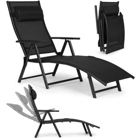 GOPLUS Sedia Sdraio Da Giardino, Con Struttura In Acciaio E Tessuto In Textilene Design Pieghevole E Schienale Regolabile Per Mare Spiaggia E Piscina Nero 53550467