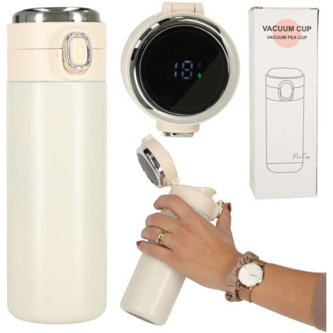 Tazza Termica Capiente Grande Con Manico E Cannuccia, 1L Crema Cup01
