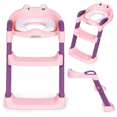 UISEBRT Riduttore WC Per Bambini Con Schienale E Manici: Antiscivolo, Morbido E Universale (Rosa, 1-8 Anni)