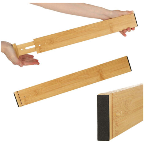 SINJEUN Set di 6 separatori per cassetti, regolabili, colore nero, 43-56 cm, divisori per cassetti, in legno, in bambù, per cucina, bagno, camera da letto