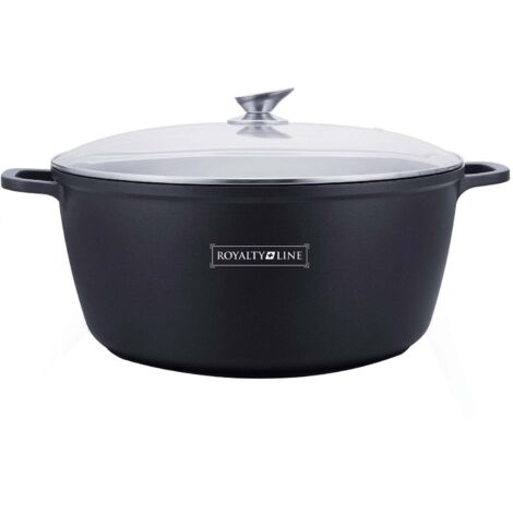 Casseruola Profonda Royalty Line RL-ADM 24 In Nero Con Rivestimento In Marmo E Coperchio In Vetro – 28 Cm, Antiaderente E Resistente