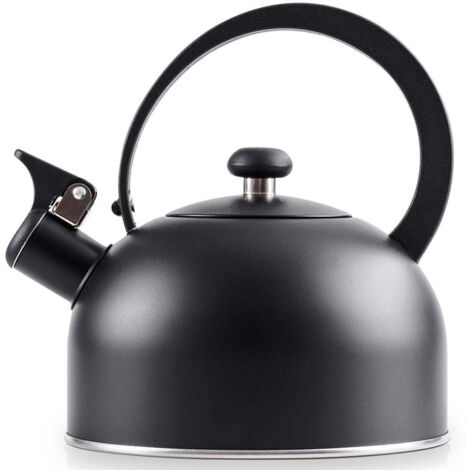 Kenmore Costner Bollitore Per Tè In Acciaio Inox 18/8, 2,3 Litri, Con Fischio, Adatto A Tutti I Piani Cottura Incluso Induzione, Manico In Bachelite Nero