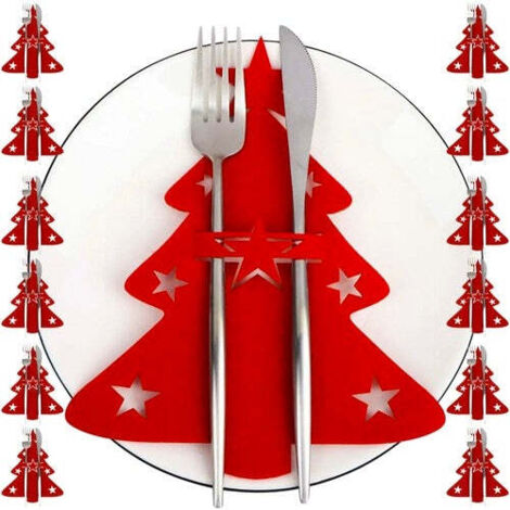 FiveileBro 12 Pezzi Portaposate Albero di Natale, Portaposate Natale
