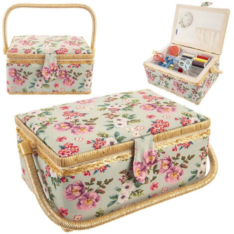 Cestino da cucito con scomparto motivo floreale per riporre accessori da cucito