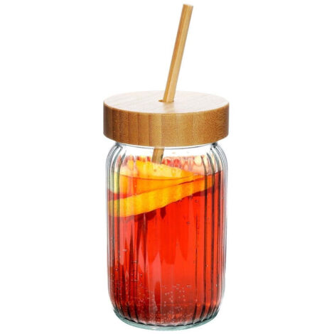 Wilmax Bicchiere Bottiglia 500 Ml Con Coperchio In Bambù E Cannuccia In Vetro: La Tua Limonata Sempre Fresca! - 4