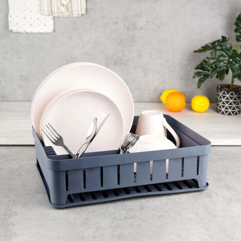 Relaxdays 10014073 Scolapiatti per Piatti Bicchieri e Posate, Legno, Marrone, 46x42x23 cm