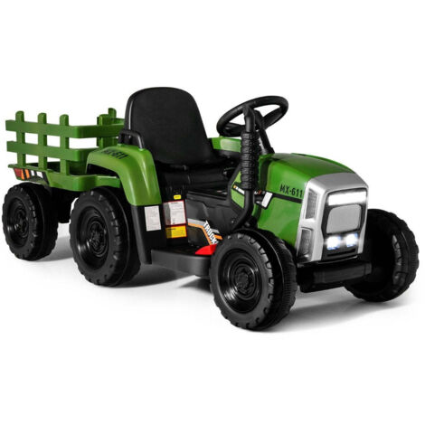 Trattore per bambini da 12 v con rimorchio staccabile e macchinina elettrica telecomandata verde