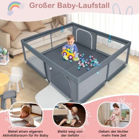 Box per bambini 200 x 180 cm con 50 palline ocean balls e 4 maniglie e cancelletto per gattonare grigio