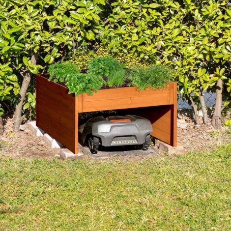 Dobar Garage Per Robot Tosaerba In Legno Con Fioriera - 79x73x56 Cm - Rifugio Per Tagliaerba Robotizzato