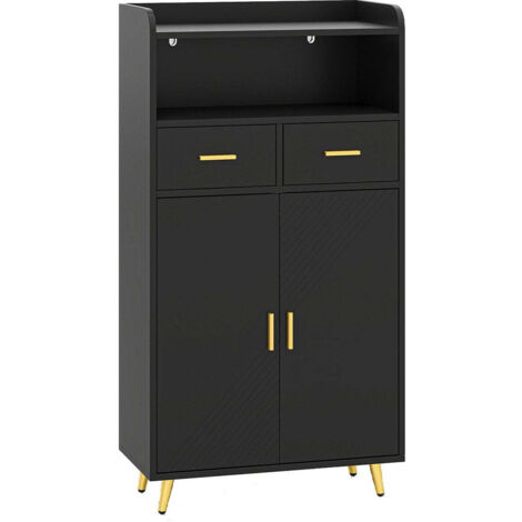 FirFurd Mobile Cucina, Credenza Cucina Alta con Presa e Luce LED, Mobile Dispensa con Ripiani Regolabili, Ampio Piano di Lavoro, per Sala da Pranzo, Soggiorno, 100x38,5x180cm (Nero