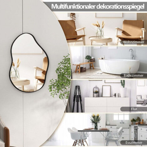 Specchio da parete asimmetrico, cornice in metallo, design moderno