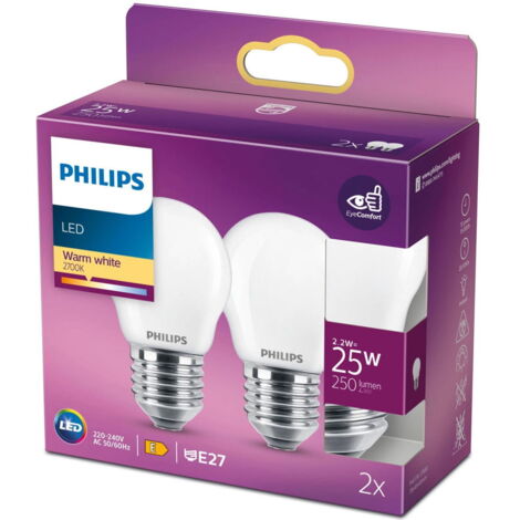 Pacchetto 2 Lampadina LED Philips E27 P45  2.2W 250Lm 2700K [PH-929001345670]