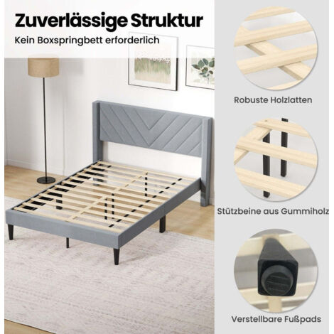 WEEWAY Struttura Letto Full Con Testiera Imbottita In Velluto Bianco | Doghe In Legno, Nessuna Molla Necessaria, Portata 362 Kg