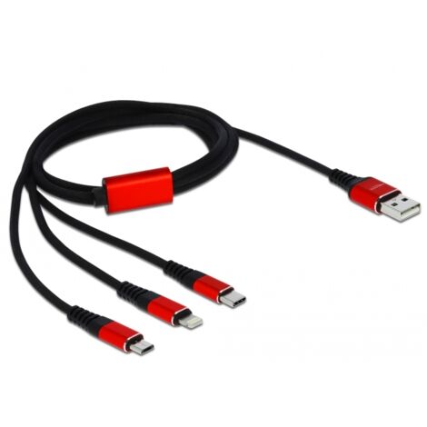 Cavo di Ricarica USB 3 in 1 Lightning Micro USB USB-C™ 1m Rosso (1/2)
