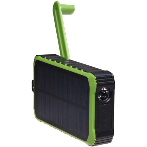 PowerBank 10.000 mAh con cella solare a manovella, nero/verde (1/5)