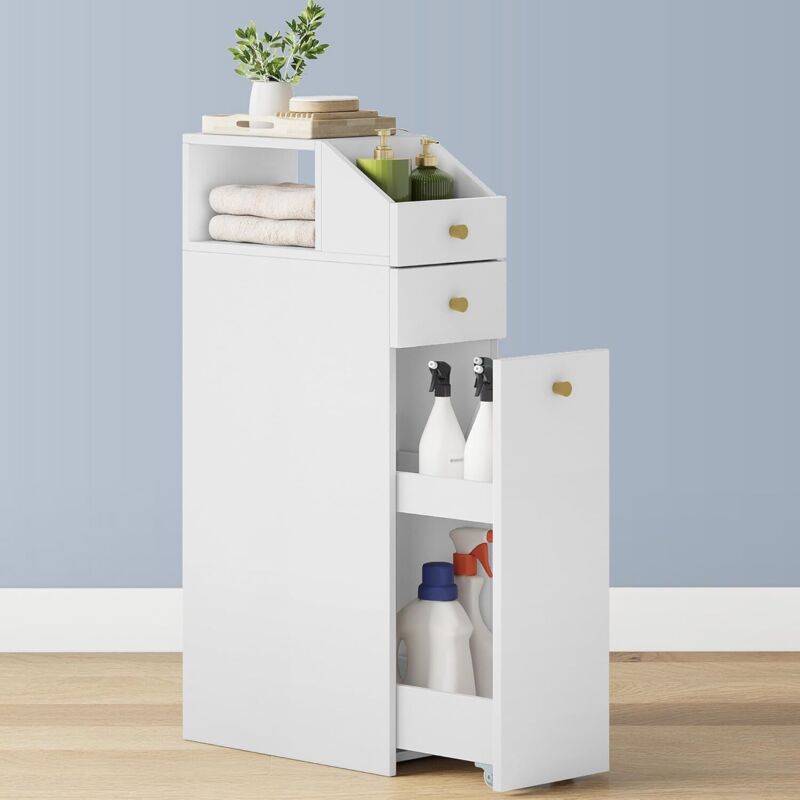 Meuble Rangement Salle de Bain Armoire Toilette 1 Tiroir Meuble Rangement Gris