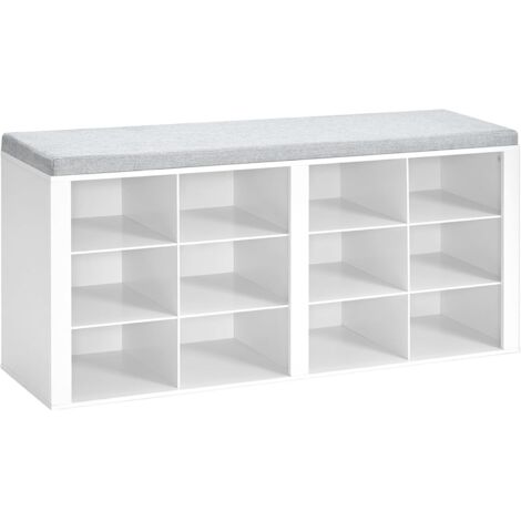 Banc à chaussures avec coussin amovible – 12 compartiments – Capacité 150 kg – Dimensions 30 x 104 x 49 cm – Meuble de rangement pratique (1/5)