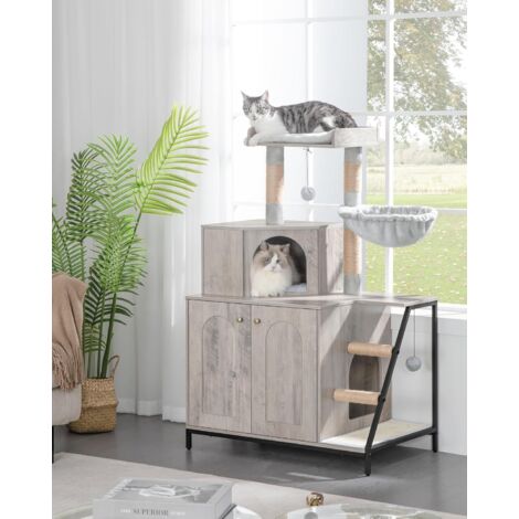 Maison de toilette pour chat en bois – Dimensions 50 x 80 x 119 cm – Panneau de particules – Tapis de grattage inclus