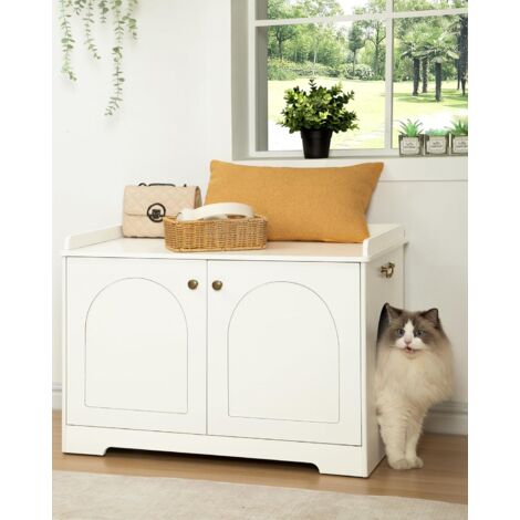 Maison de toilette pour chat – Meuble litière caché blanc – Dimensions 50 x 80 x 56,7 cm – Panneaux de particules haute qualité
