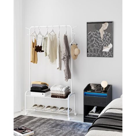 Portant à vêtements, avec étagère de rangement à 2 niveaux Blanc
